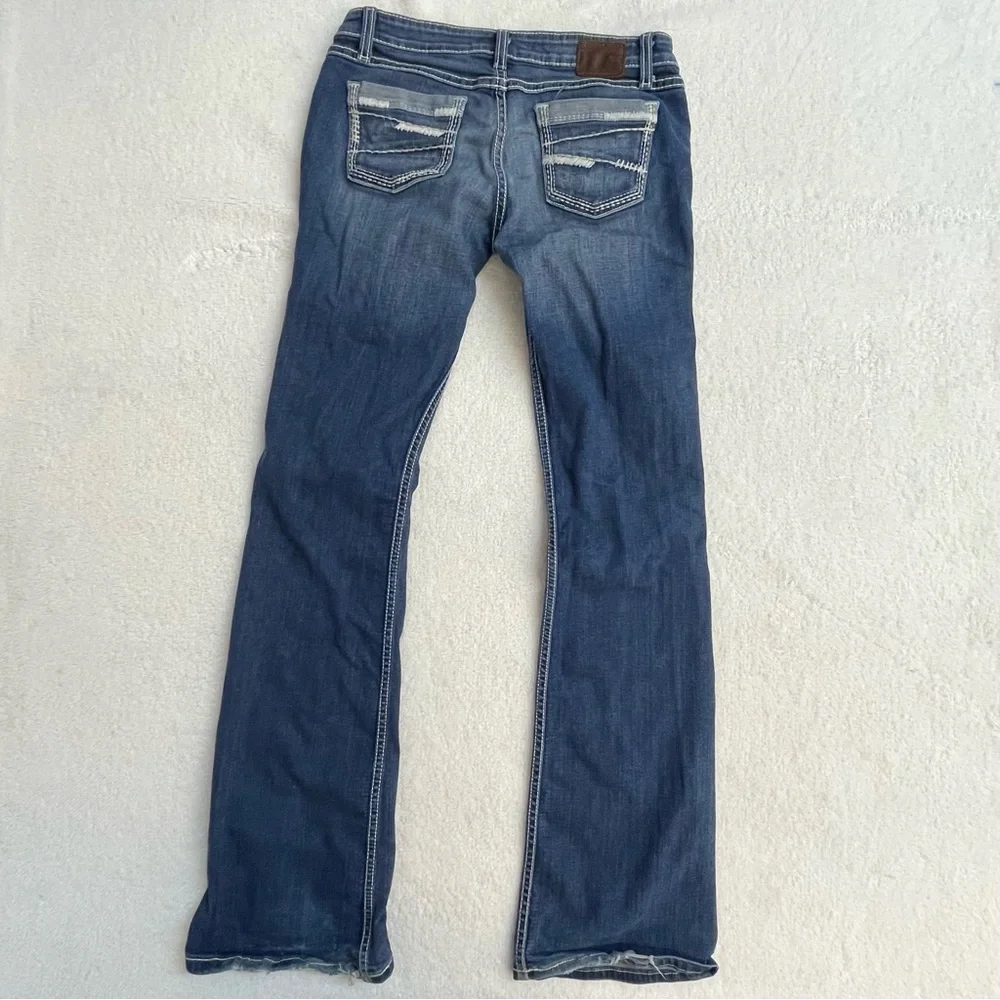 BKE Starlite Low Rise 28x35 Long Tall Women's Y2K White Stitch Thick Jeans - Picture 2 of 9